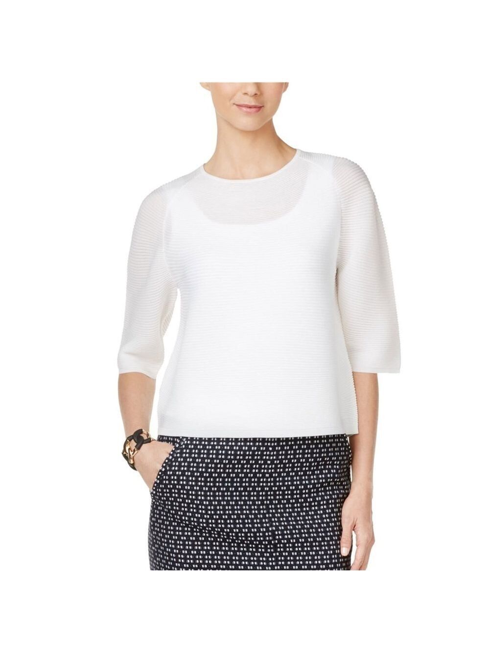 ANNE KLEIN Textured Semi Sheer Blouse